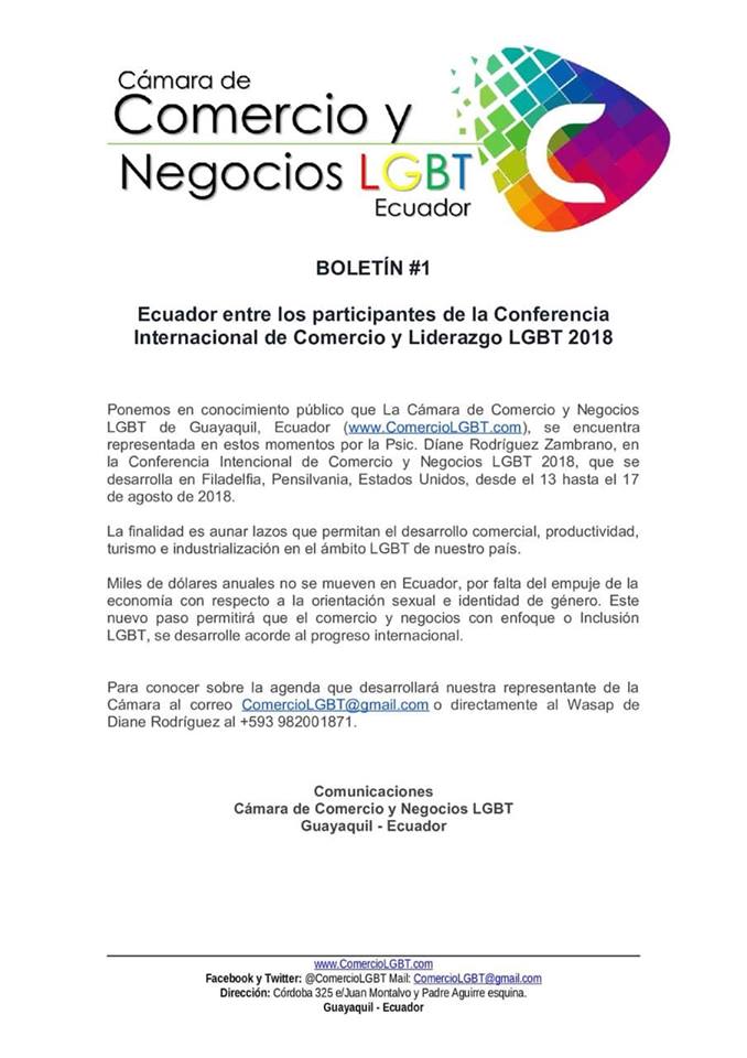 #Ecuador Cámara de Comercio y Negocios LGBT inicia gestiones internacionales-Diario El Diverso Ecuador